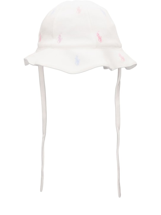 Ralph Lauren: Cappello bucket in cotone con ricami - Bianco - kids-girls_0 | Luisa Via Roma