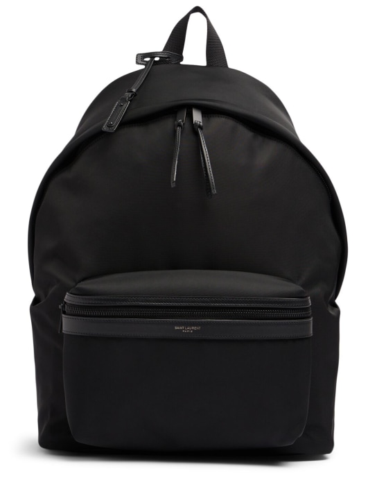 Saint Laurent: Monogram nylon & leather backpack - Black - men_0 | Luisa Via Roma