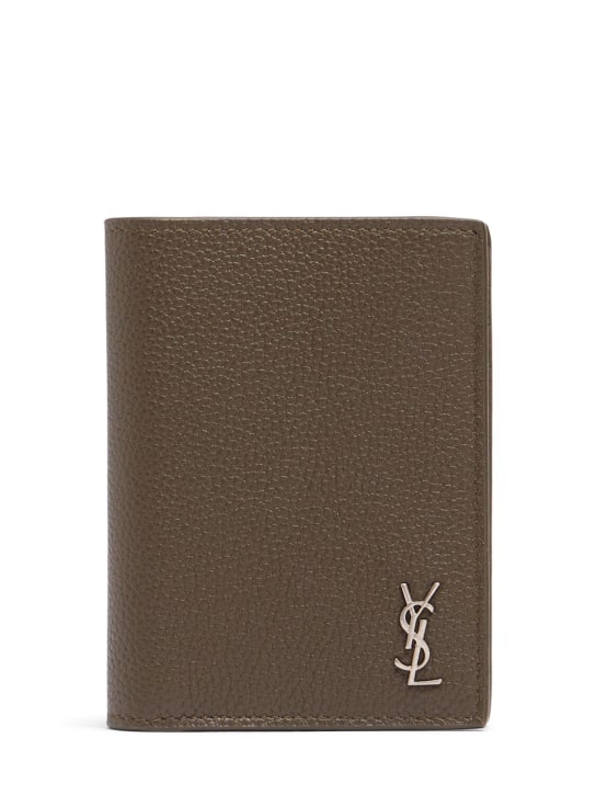 Saint Laurent: Tiny Cassandre leather wallet - Dark Khaki - men_0 | Luisa Via Roma
