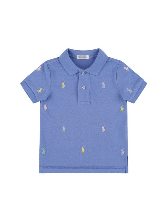 Ralph Lauren: Polo en piqué de coton à logo - Bleu Clair - kids-boys_0 | Luisa Via Roma