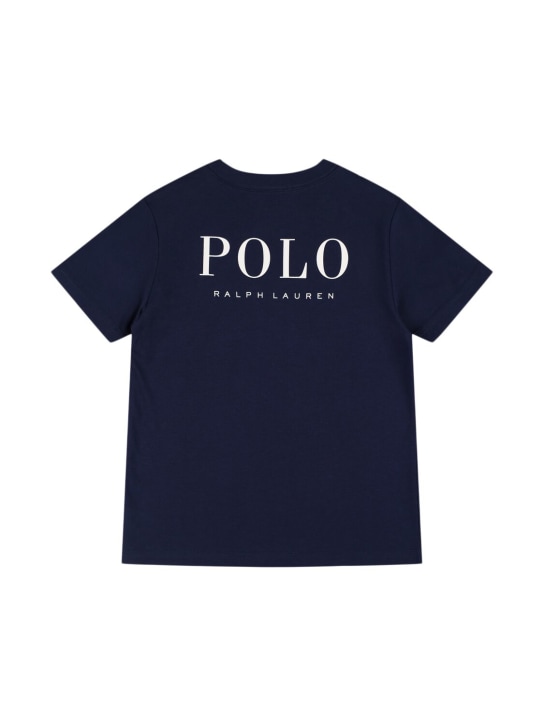 Ralph Lauren: T-shirt in jersey di cotone con logo ricamato - Blu Scuro - kids-boys_0 | Luisa Via Roma