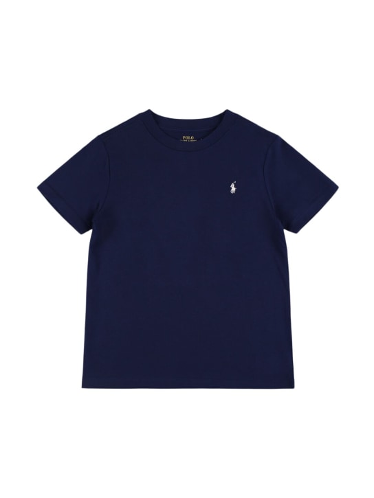 Ralph Lauren: T-shirt in jersey di cotone con logo ricamato - Blu Scuro - kids-boys_1 | Luisa Via Roma