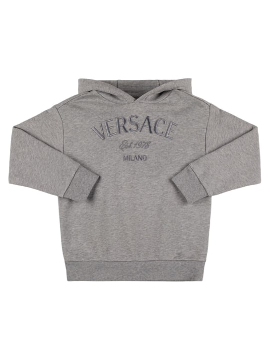 Versace: Embroidered hooded sweatshirt - Grigio - kids-girls_0 | Luisa Via Roma