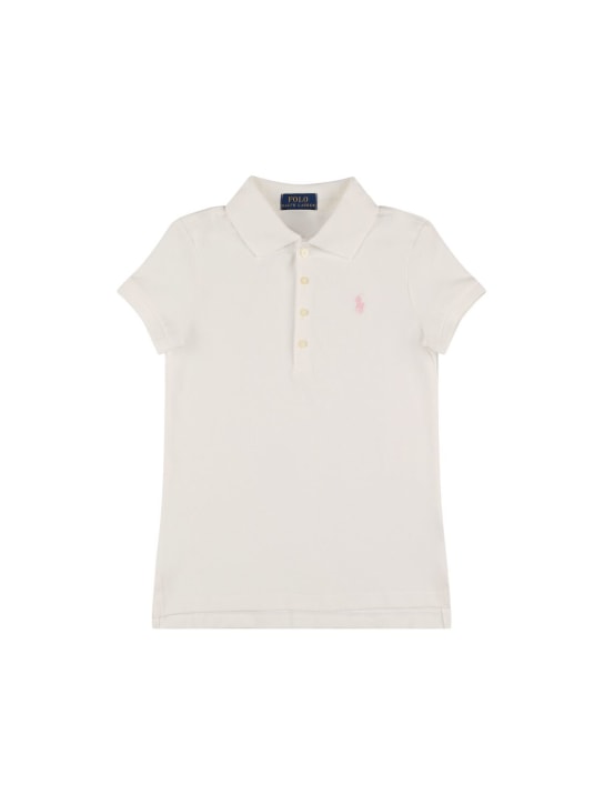 Ralph Lauren: Polo en piqué de coton à logo brodé - Blanc - kids-girls_0 | Luisa Via Roma