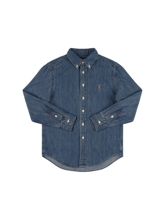 Ralph Lauren: Chemise en batiste de coton à logo brodé - Bleu - kids-boys_0 | Luisa Via Roma