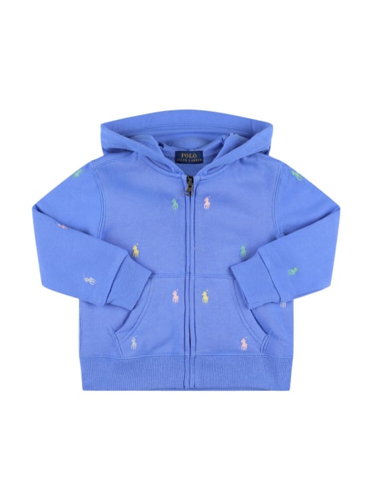 Polo Ralph Lauren: Sweat zippé en coton mélangé à capuche - Bleu - kids-boys_0 | Luisa Via Roma
