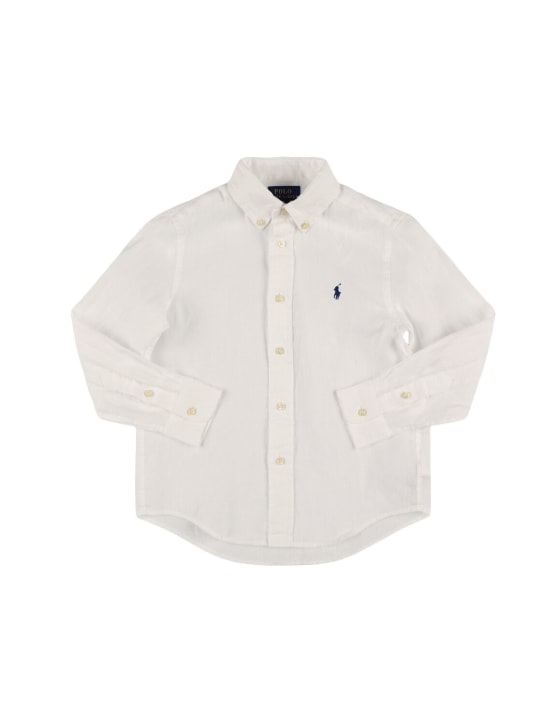 Ralph Lauren: Camicia in lino con ricamo logo - Bianco - kids-boys_0 | Luisa Via Roma