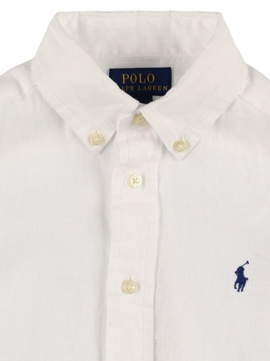 Ralph Lauren: Chemise en lin à logo brodé - Blanc - kids-boys_1 | Luisa Via Roma