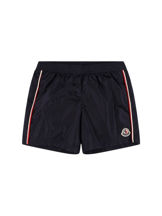 Moncler: Logo nylon swim shorts - Navy - kids-boys_0 | Luisa Via Roma