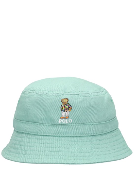 Ralph Lauren: Bear logo cotton bucket hat - Verde Chiaro - kids-girls_0 | Luisa Via Roma