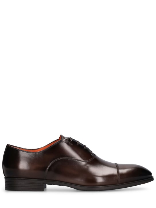 Santoni: Backyard leather lace-up shoes - Dark Brown - men_0 | Luisa Via Roma