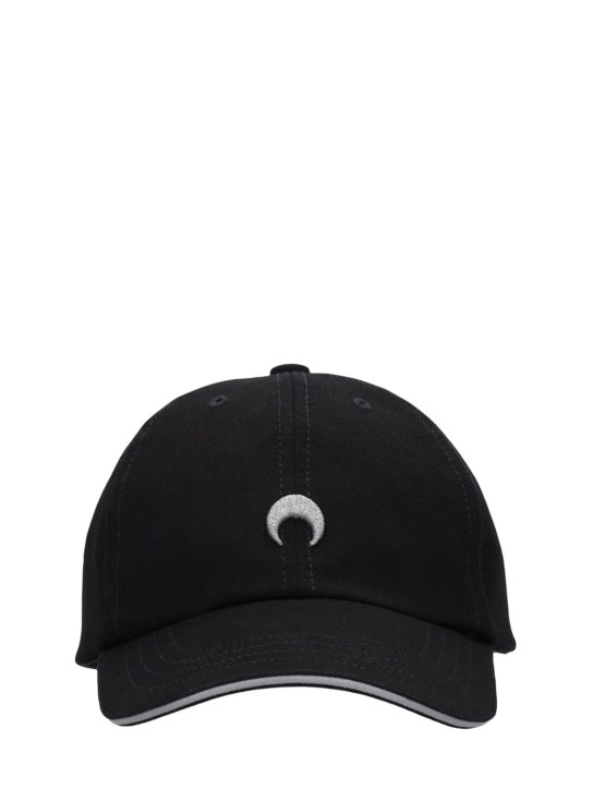 Marine Serre: Cappello baseball in tela di cotone con logo - Nero - men_0 | Luisa Via Roma