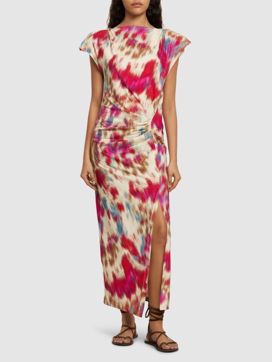 Marant Etoile: Nadela printed cotton maxi dress - Beige/Raspberry - women_1 | Luisa Via Roma