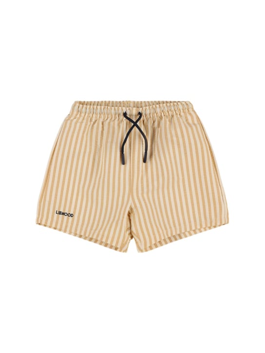Liewood: Striped print nylon swim shorts - Yellow/White - kids-boys_0 | Luisa Via Roma