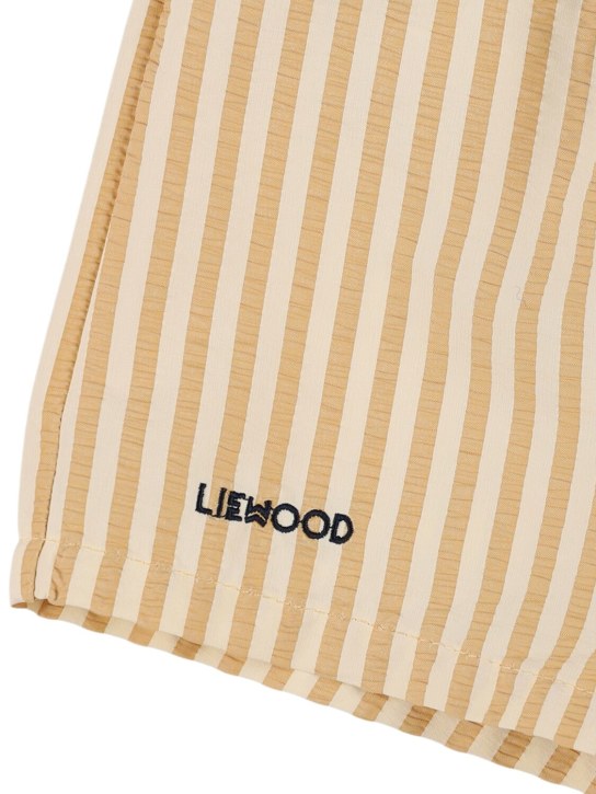 Liewood: Striped print nylon swim shorts - Yellow/White - kids-boys_1 | Luisa Via Roma
