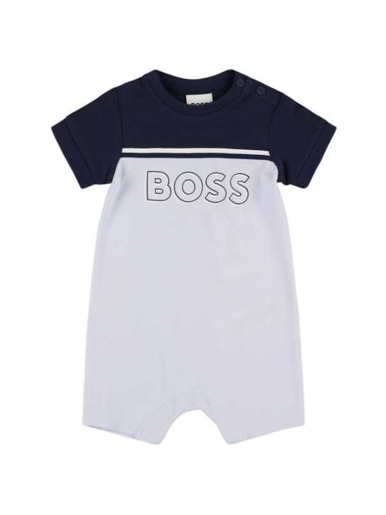 Boss: Cotton piquet romper - Light Blue - kids-boys_0 | Luisa Via Roma