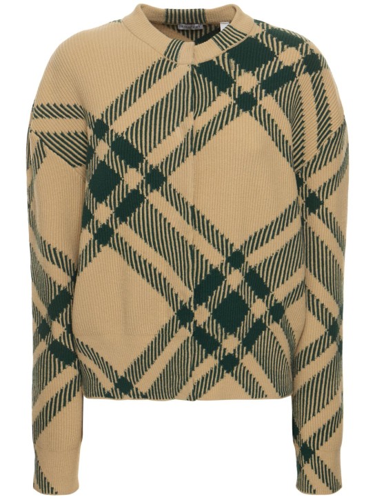 Burberry: Wool blend knit cardigan - Beige/Green - women_0 | Luisa Via Roma