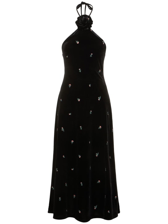 Weworewhat: Embroidered velvet halterneck midi dress - Black/Multi - women_0 | Luisa Via Roma
