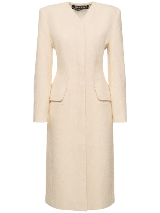 Jacquemus: Le Manteau Cubo cotton fleece midi coat - Off-White - women_0 | Luisa Via Roma