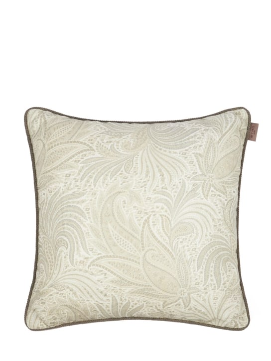 Etro: Calathea embroidered cushion - Beige - ecraft_0 | Luisa Via Roma