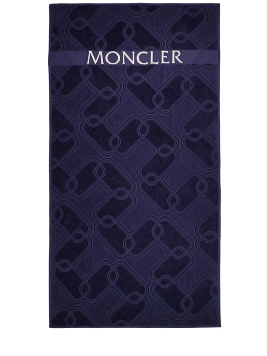 Moncler: Cotton blend beach towel - Medium Blau - men_0 | Luisa Via Roma