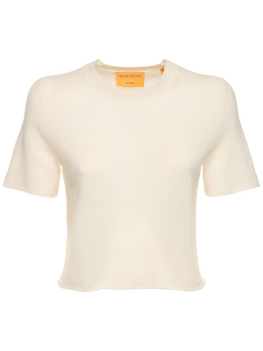 Guest In Residence: Featherweight wool blend crop t-shirt - White - women_0 | Luisa Via Roma
