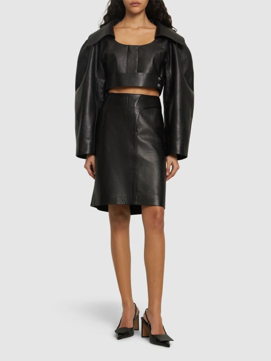 Jacquemus: La Jupe Obra Cuir leather pencil skirt - Black - women_1 | Luisa Via Roma