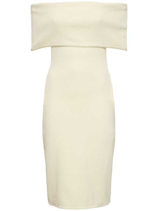 Bottega Veneta: Textured nylon off-the-shoulder dress - Ice Cream - women_0 | Luisa Via Roma