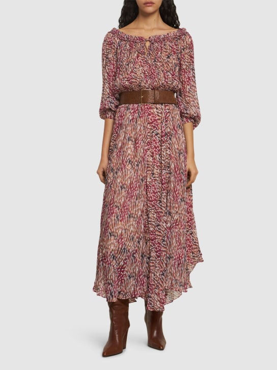 Marant Etoile: Volga printed viscose long dress - Raspberry/Multi - women_1 | Luisa Via Roma