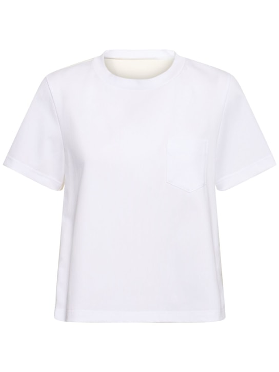 Sacai: T-Shirt aus Baumwolljersey und Nylontwill - Wollweiß - women_0 | Luisa Via Roma