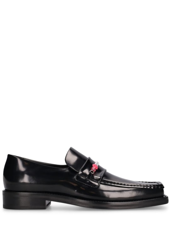 Martine Rose: 3.5cm Leather square toe beaded loafers - Black - men_0 | Luisa Via Roma