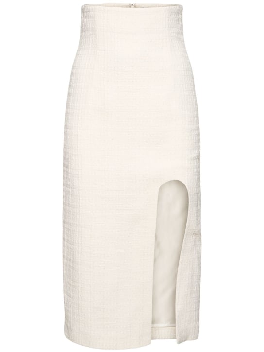 Alessandro Vigilante: High waist tweed midi skirt - White - women_0 | Luisa Via Roma