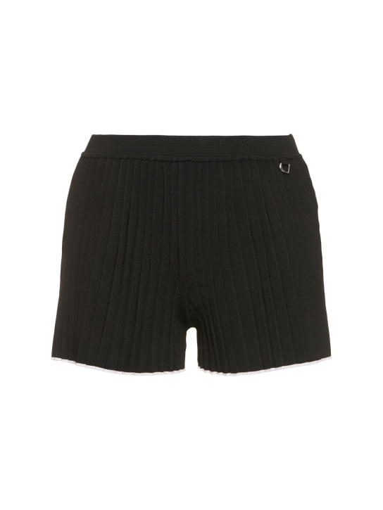 Jacquemus: Le Short Maille Plissé knit mini shorts - Black/White - women_0 | Luisa Via Roma