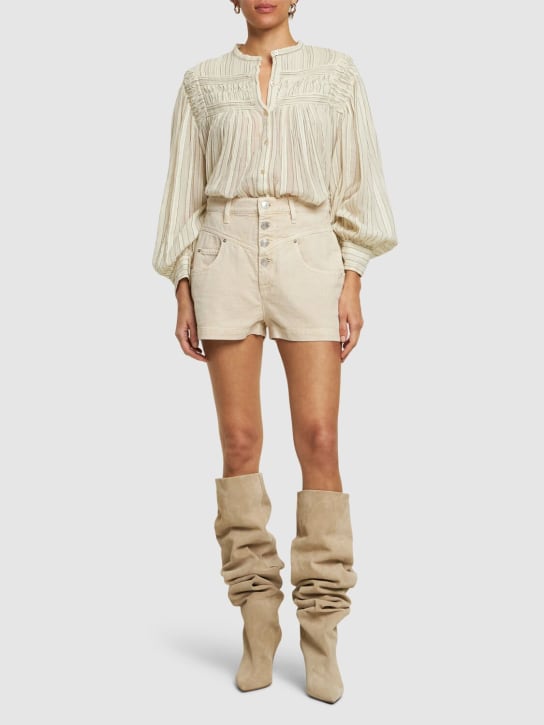 Marant Etoile: Shorts de algodón con cintura alta - Ecrú - women_1 | Luisa Via Roma