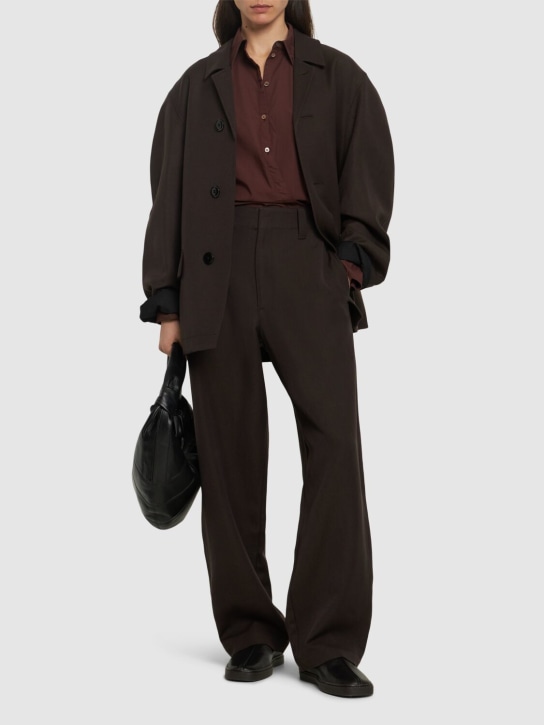 Lemaire: Buttoned wool & linen coat - Brown - women_1 | Luisa Via Roma