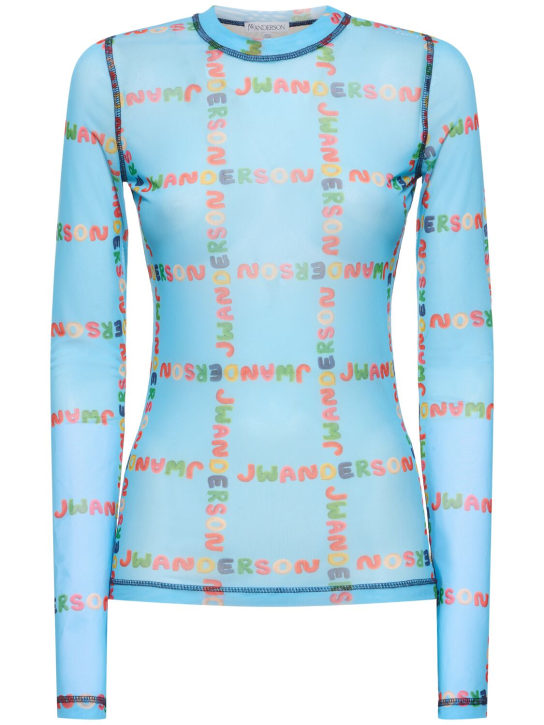 JW Anderson: Printed mesh long sleeve top - Multi/Light Blue - women_0 | Luisa Via Roma