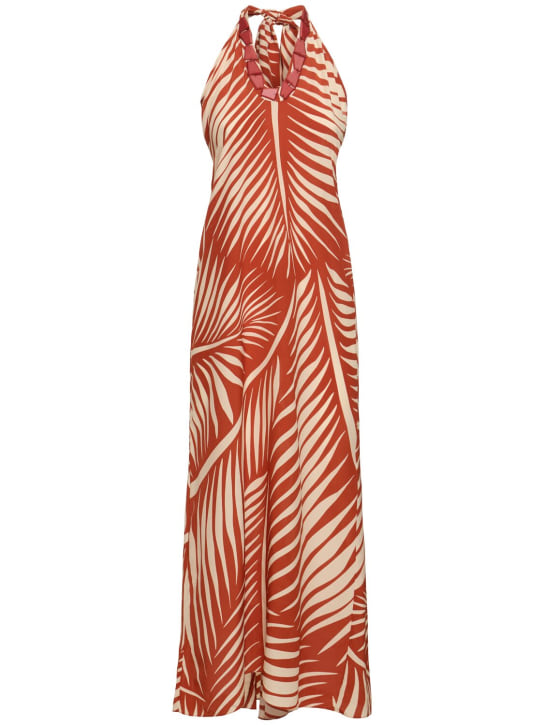 Johanna Ortiz: Printed silk crepe long dress - Red/Beige - women_0 | Luisa Via Roma