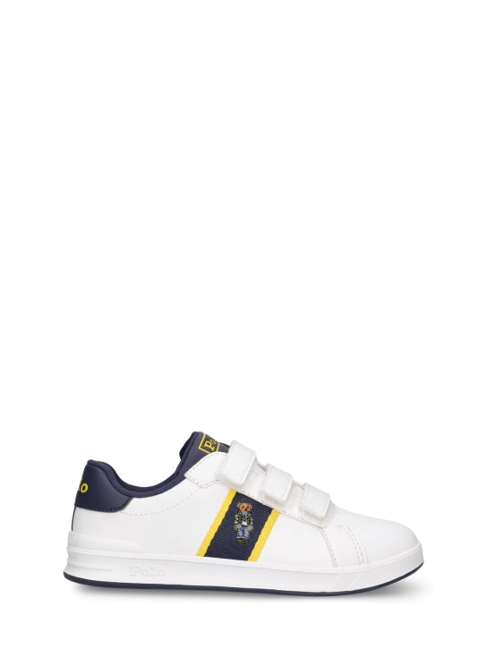 Polo Ralph Lauren: Sneakers de piel sintética con correas - Blanco/Marino - kids-girls_0 | Luisa Via Roma