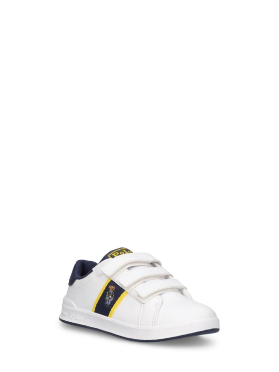 Ralph Lauren: Sneakers in similpelle con logo - Bianco/Navy - kids-girls_1 | Luisa Via Roma