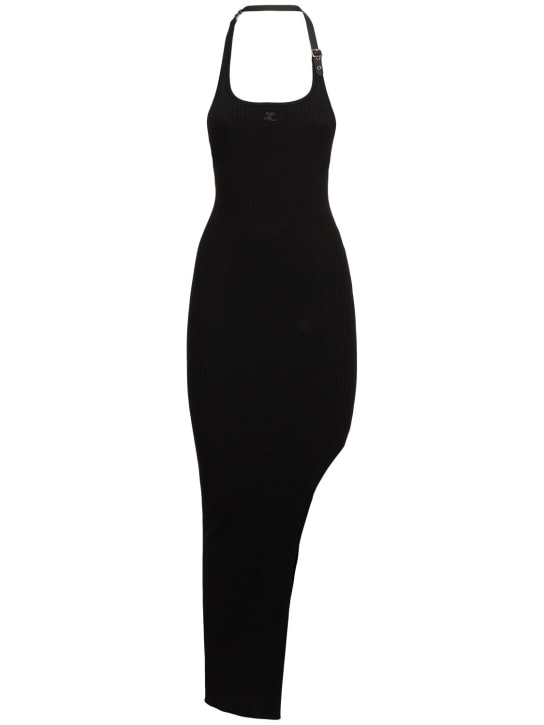 Courreges: Holistic buckle rib knit long dress - Black - women_0 | Luisa Via Roma