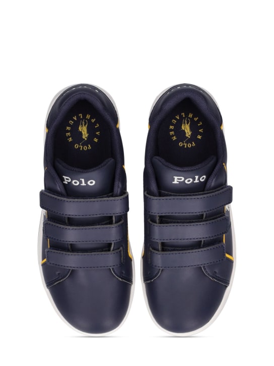 Ralph Lauren: Sneakers in similpelle con logo - Navy - kids-boys_1 | Luisa Via Roma