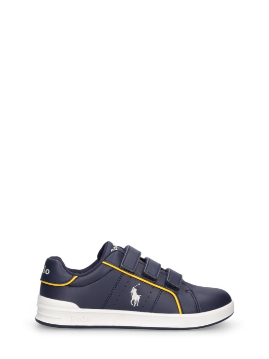 Polo Ralph Lauren: Sneakers de piel sintética con correas - Azul Marino - kids-girls_0 | Luisa Via Roma