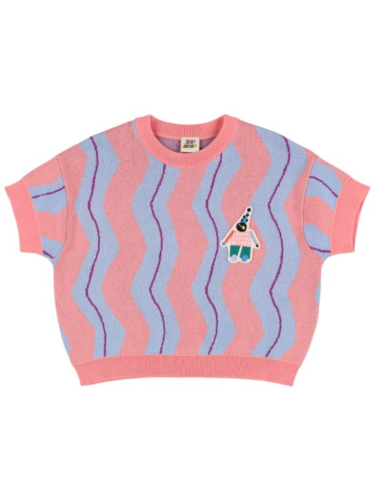 Jellymallow: Short sleeve knit cotton sweater - Pink/Multi - kids-girls_0 | Luisa Via Roma