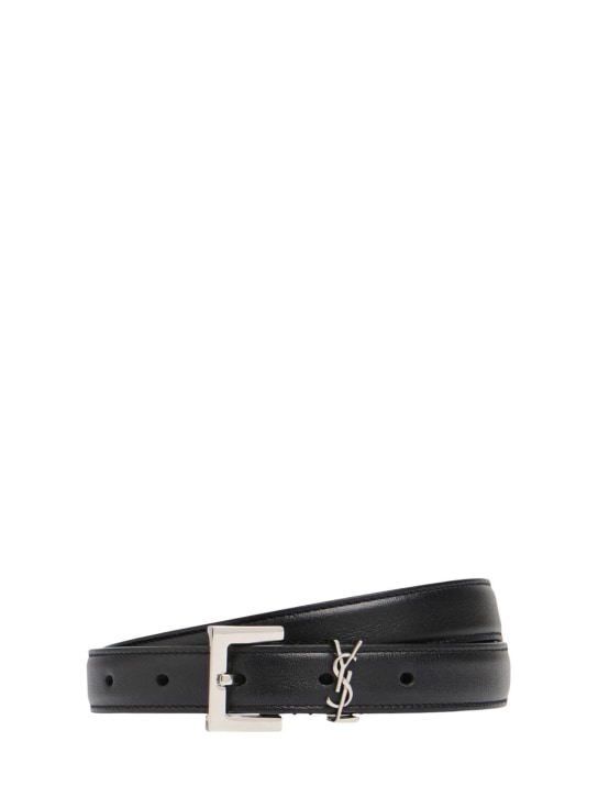 Saint Laurent: 20mm monogram leather belt - Black - women_0 | Luisa Via Roma