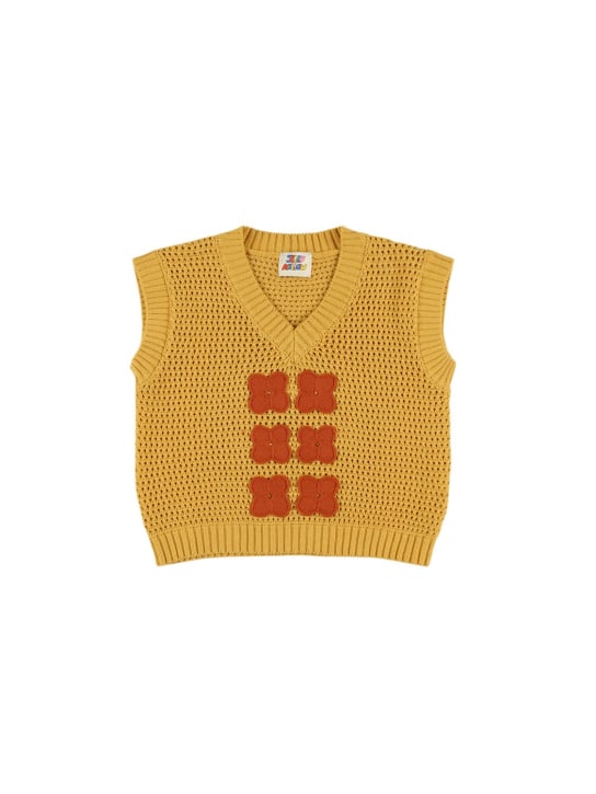 Jellymallow: Flower knit vest - Yellow - kids-girls_0 | Luisa Via Roma