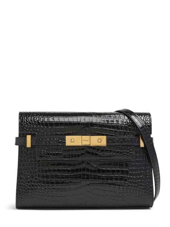 Saint Laurent: Small Manhattan embossed leather bag - Black - women_0 | Luisa Via Roma