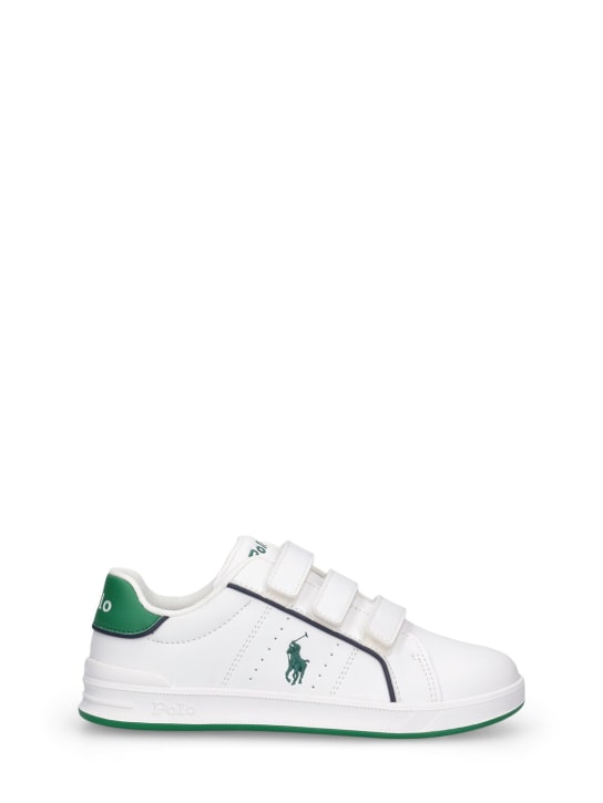 Ralph Lauren: Sneakers in similpelle con logo - Bianco/Verde - kids-girls_0 | Luisa Via Roma