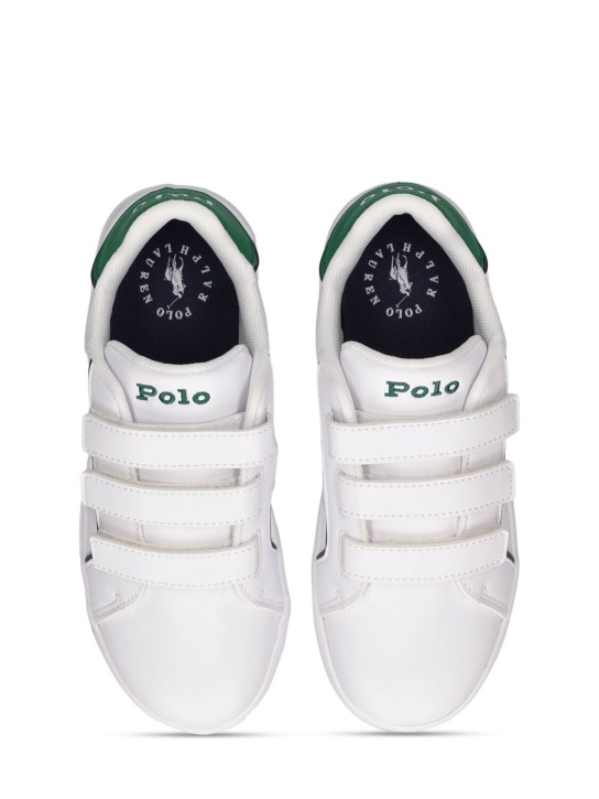 Ralph Lauren: Sneakers in similpelle con logo - Bianco/Verde - kids-girls_1 | Luisa Via Roma