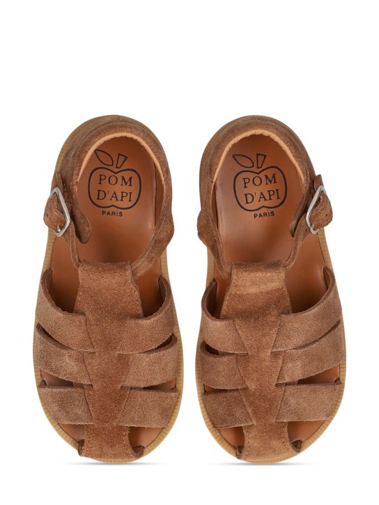 Pom D'api: Velours sandals - Brown - kids-girls_1 | Luisa Via Roma