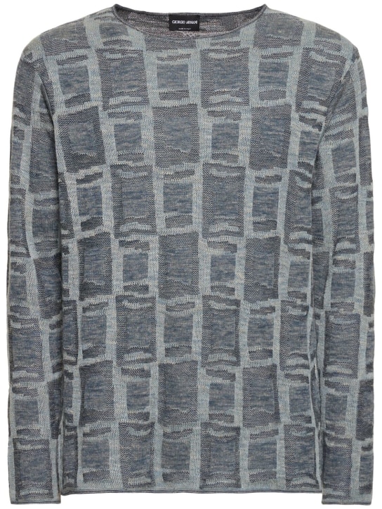 Giorgio Armani: Sweater aus Leinenmischjacquard - Blau/Grau - men_0 | Luisa Via Roma